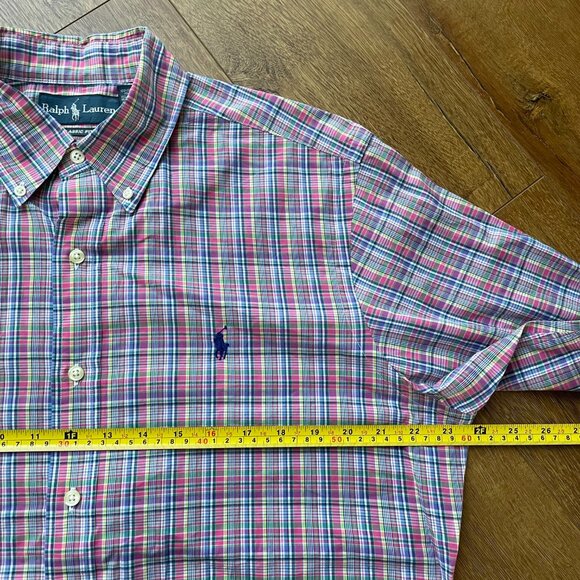 Ralph Lauren Pony Embroidered Classic Button Down Shirt Mens M Pink Green Plaid - Picture 8 of 9